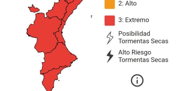 Alerta per risc extrem d’incendis forestals a tota la Comunitat Valenciana