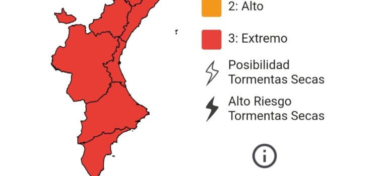 Alerta per risc extrem d’incendis forestals a tota la Comunitat Valenciana