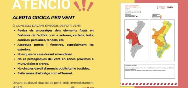 Alerta Groga pel vent a la Comunitat Valenciana