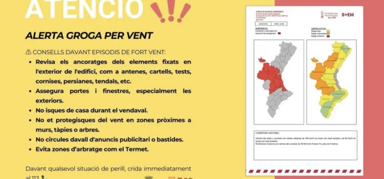 Alerta Groga pel vent a la Comunitat Valenciana